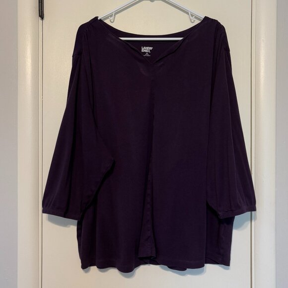 Lands' End Women's Plus Supima Micro Modal Split-Neck Tunic Shirt Top 3X Purple - Picture 1 of 9